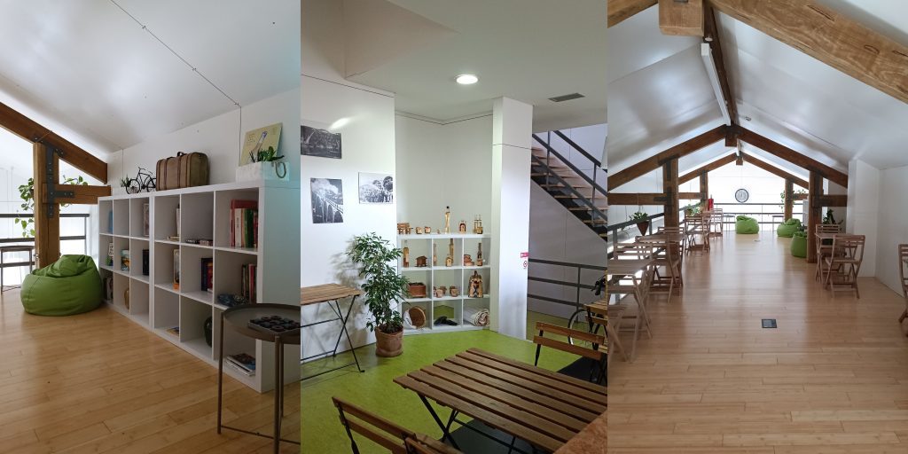 Banner com fotografias do espaço da Gare Paradela para organização de eventos e desfrutar refeições, em Sever do Vouga